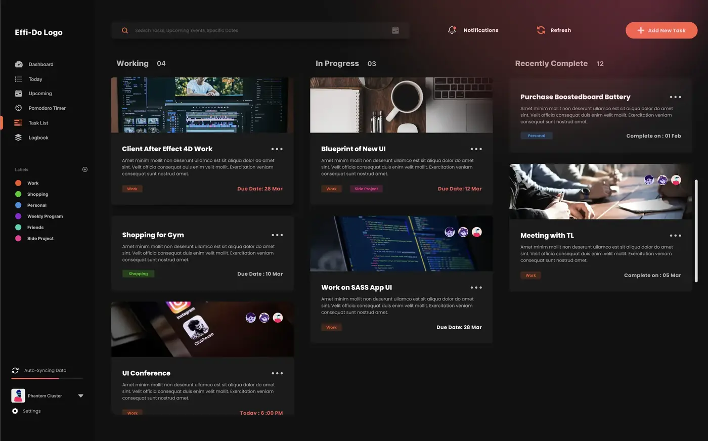 EffiDo Task List — Dark Mode